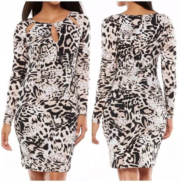 Jennifer Lopez Dresses & Skirts - Jennifer Lopez Women’s Keyhole Animal Print Dress- Cream/Tan/Black Size XXSP